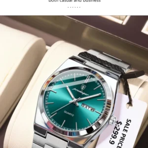 POEDAGAR Luxury Quartz Man Wristwatch Sport Men Watches Waterproof Luminous Date Week Stainless Steel Men's Watch Male Reloj+box