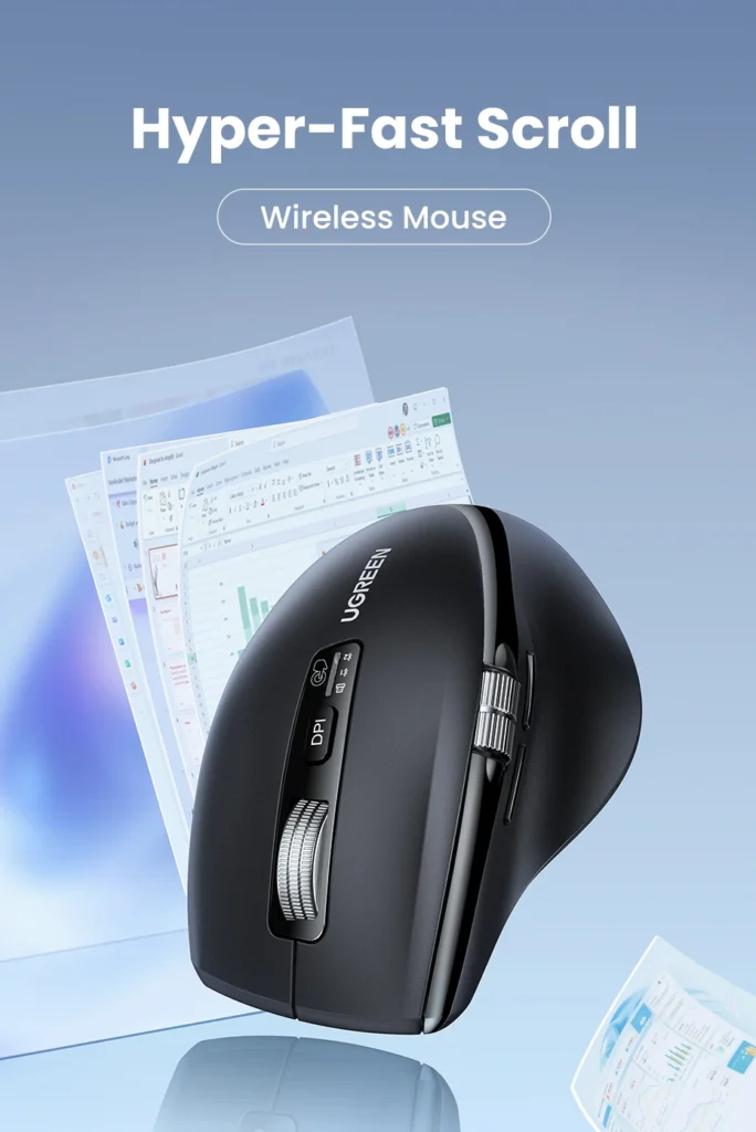 Mouse UGREEN Hyper-Fast Scroll Wireless Mouse Bluetooth 5.4 2.4G Ergonomic 5000DPI for MacBook Tablet Laptops Computer PC Mice